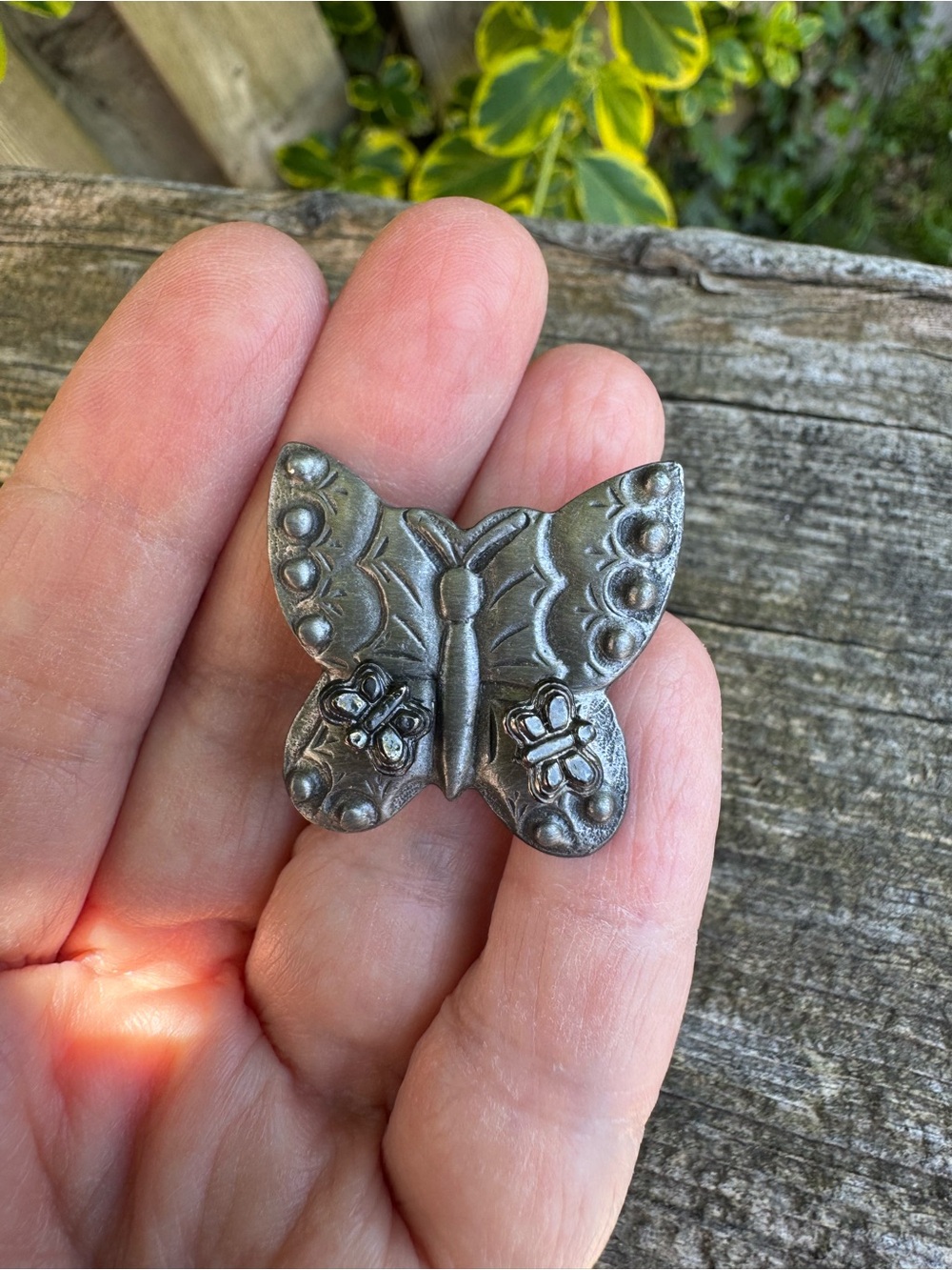 Vintage Pewter Trinket Box Butterfly Brooch Earrings Set - Torino Fairycore